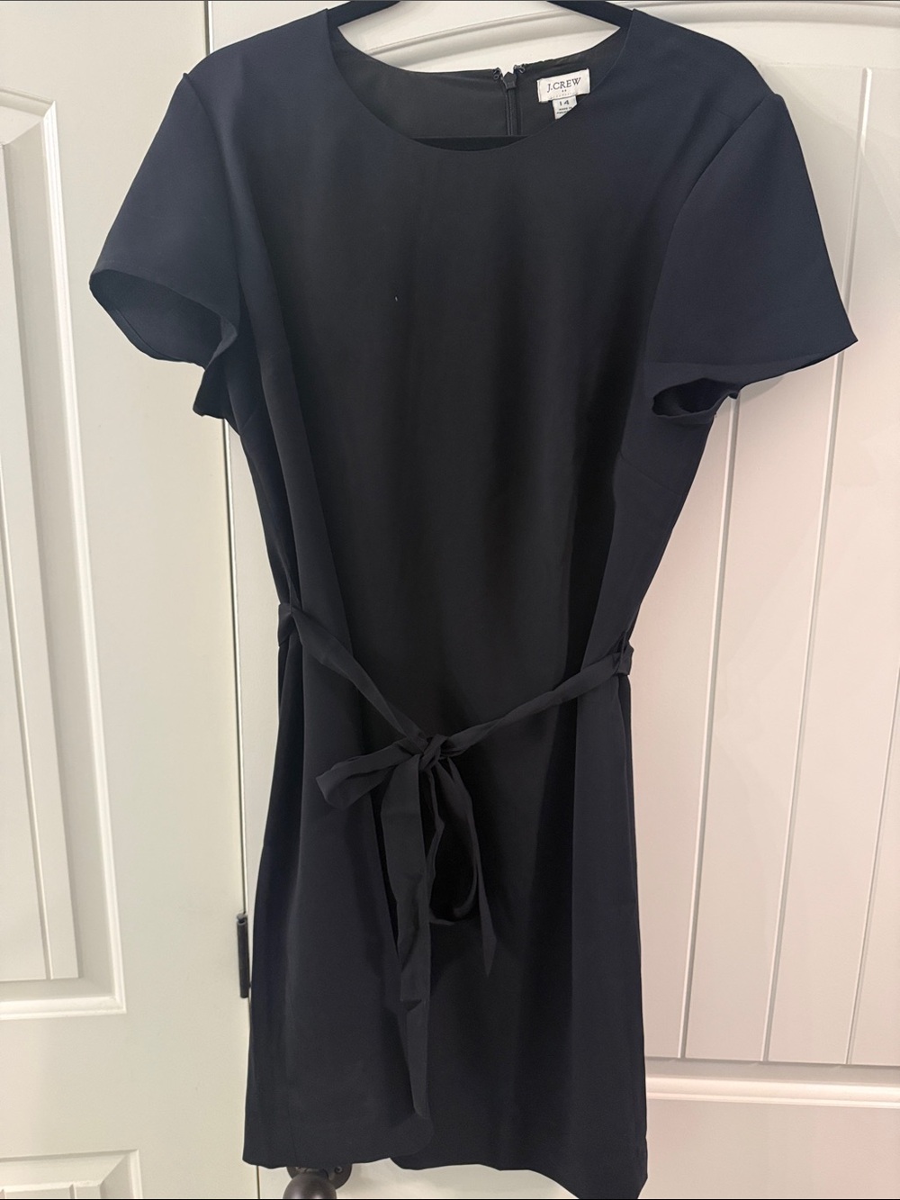 J. Crew Navy Short-Sleeve Tie-Waist Mini Dress